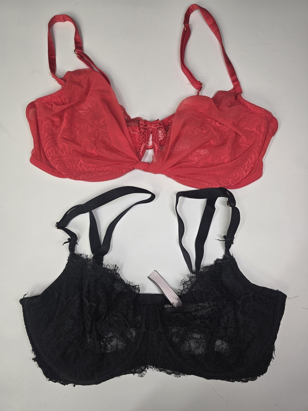 Victoria's Secret Red Size 38C & Black Size 36DD Lace Underwire Bra Duo